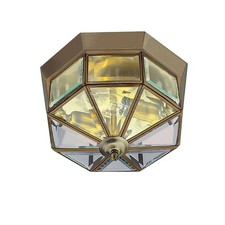 9 Inch Round Antique Brass Finish Flush Fitting Ceiling Light with Glass Shade