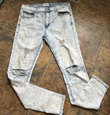 KDNK Painters Distressed Ankle Zip Jeans Sz 34 L  Style 11 4 14 11 Light Blue