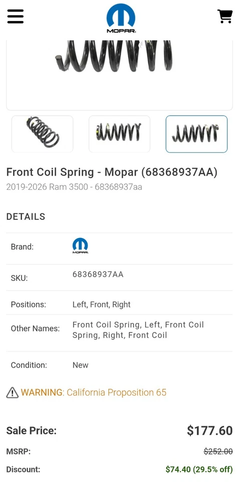 Muelles helicoidales originales Dodge 68368937AA 19-24 Dodge RAM 3500 Foto 4 de 4