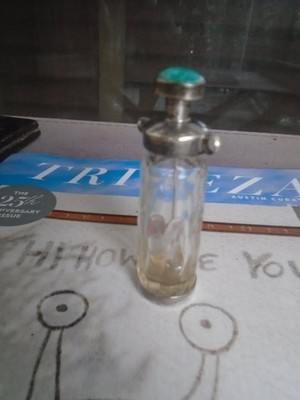 Fine Antique Sterling Silver Glass Perfume Bottle Turquoise Spoon 925 Art Deco