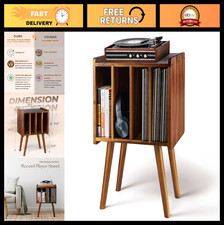 Wooden LP Record Player Stand with 4 Cabinets, Holds 100 Vinyls, Metal Storage T