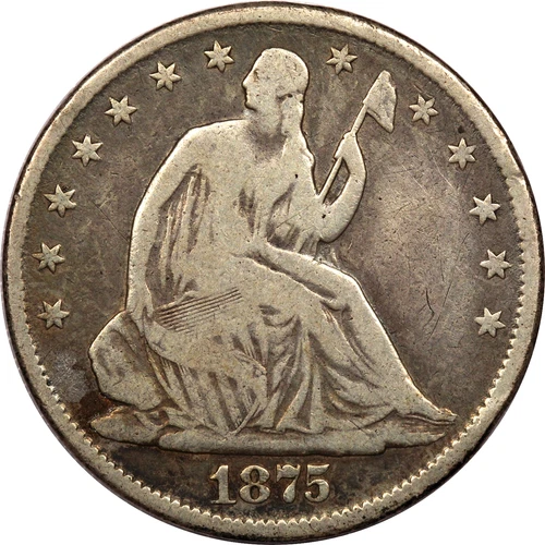 1875-CC Seated Liberty Half Dollar 50C, Very Good VG