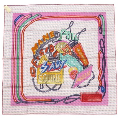 Hermes Carr 70 Chevaloscope Neon Pointier Chevaloscope Neon Schal Seide BLANC 0
