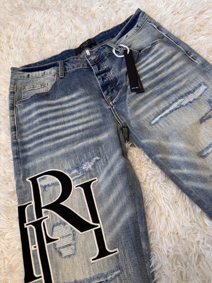 Authentic*** Amiri Jeans Blue Denim White Black Outline Letters