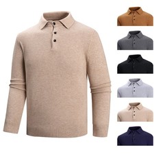 Men's solid color slim-fit lapel sweater knitted sweater