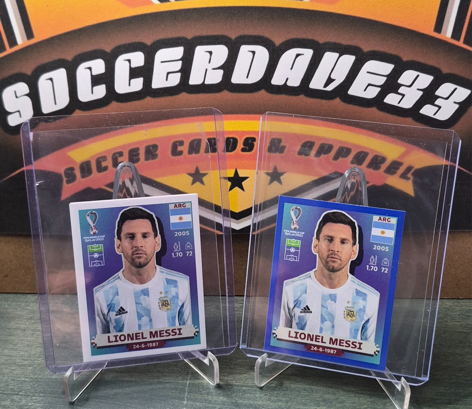 2022 Panini Qatar World Cup Lionel Messi White and Blue Parallel Sticker!