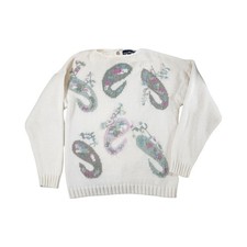Hunters Run Vintage Ramie Cotton Knit Paisley Floral Sweater Cream Womens Large