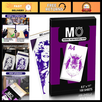 Premium Tattoo Transfer Paper - 100 Sheets A4 Stencil Paper, 4 Layers, Easy to U