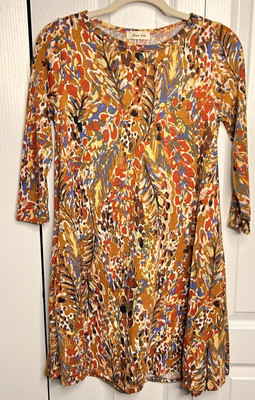 Beeson River Womens Floral Sweater Long Sleeve Mini Knit Dress Small Pockets