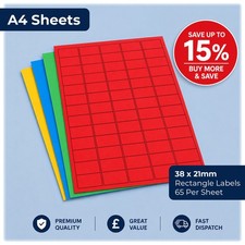 Matt Coloured Rectangle Labels | A4 Self Adhesive Sticky Labels