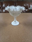 Fenton Art Glass Spanish Lace Violets In The Snow Silver Crest Compote Signed