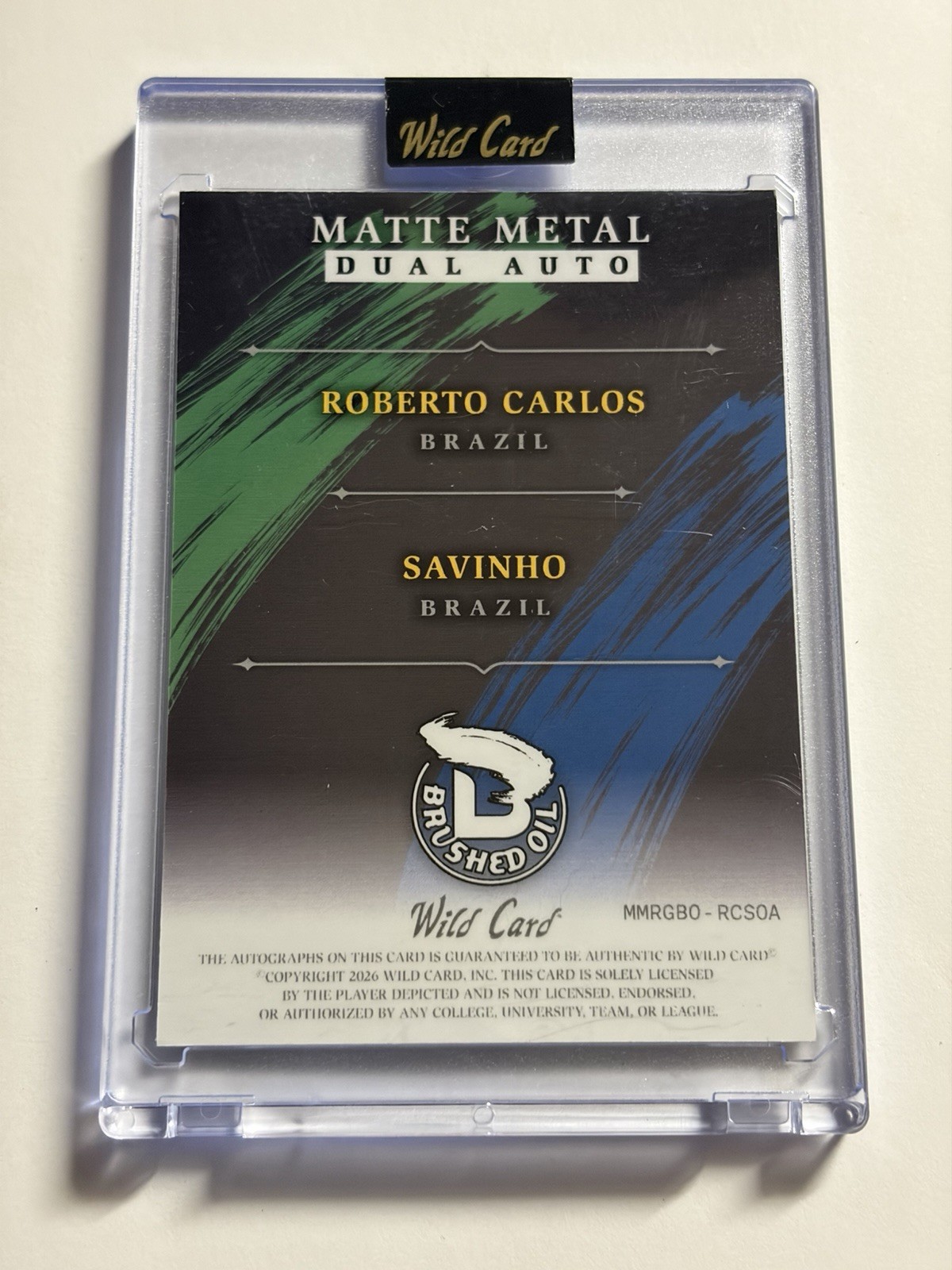 Roberto Carlos / Savinho 2026 Wild Card Matte Metal Soccer Dual Auto 1/1 Brazil view 2