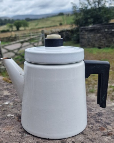 Vintage 1960s Finel Pehtoori Enamel Coffee Pot Antti Nurmesniemi Finland White