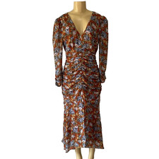 Floret Studios Floral Ruched Long Sleeve Dress Size L