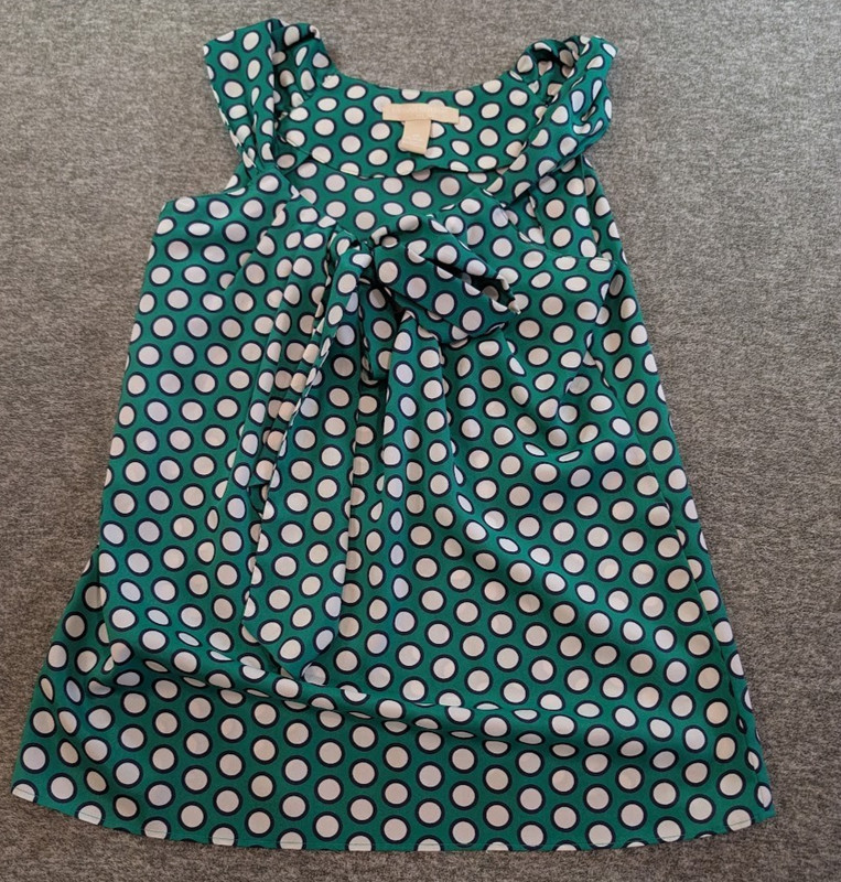 Banana Republic Women’s XS Green Polka Dot Sleeveless Tie-Neck Blouse Top