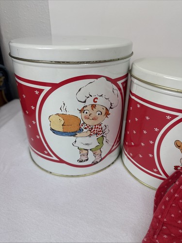 Campbell's Soup Nesting Canister Tins Set Of 4 Containers Campbell Kids + Towel - Picture 2 of 10