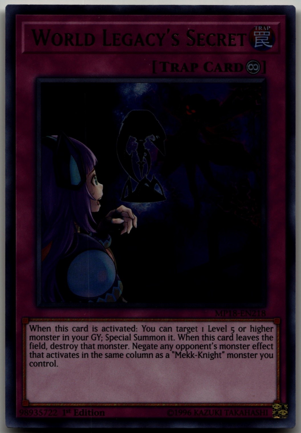 World Legacy's Secret MP18-EN218 YuGiOh 2018 Mega-Tin Mega Pack trading card — raw and PSA graded price guide