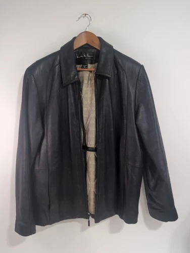 Nicole Miller Mens Black (M) Genuine Leather Heavy Jacket Full Zip Vintage Y2K - product listing photo