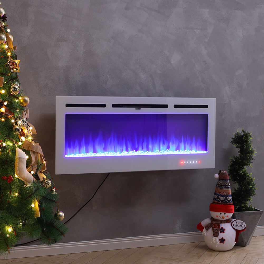 Electric Fireplace Realistic Led Frame Fire Heater 60inch Wall Mounted