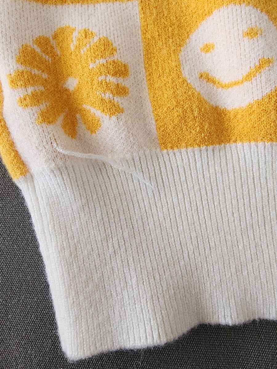 Altar'd State Smiley Face Flower Check Sweater Vest Yellow Altar'd State Smiley Face Flower Check Sweater Vest Yellow