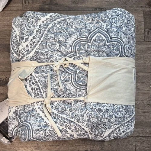 Edredón reversible de algodón Artelier Nicole Miller blanco azul cachemir Queen + fundas Foto 3 de 4