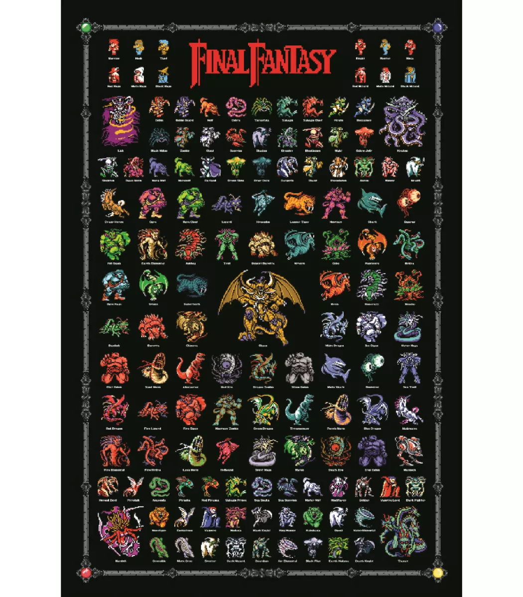 Final Fantasy 1 Retro NES Style Poster 4 Fiends Chaos Monsters & Heroes FF1 Wow