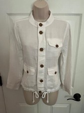 NWT 149 TALBOTS White Linen Long Sleeve Button Front Jacket, Small