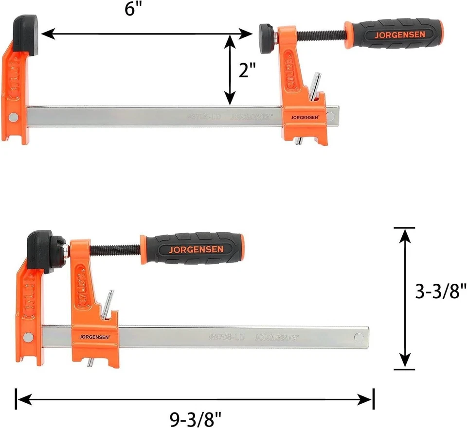 Juego de 4 abrazaderas de barra Jorgensen de 6"" abrazaderas F de acero 300 libras carga limitada trabajo ligero Foto 2 de 4