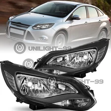 For 2012 2013 2014 Ford Focus Black Amber Headlights Assembly Lamps Set w/ Bulbs