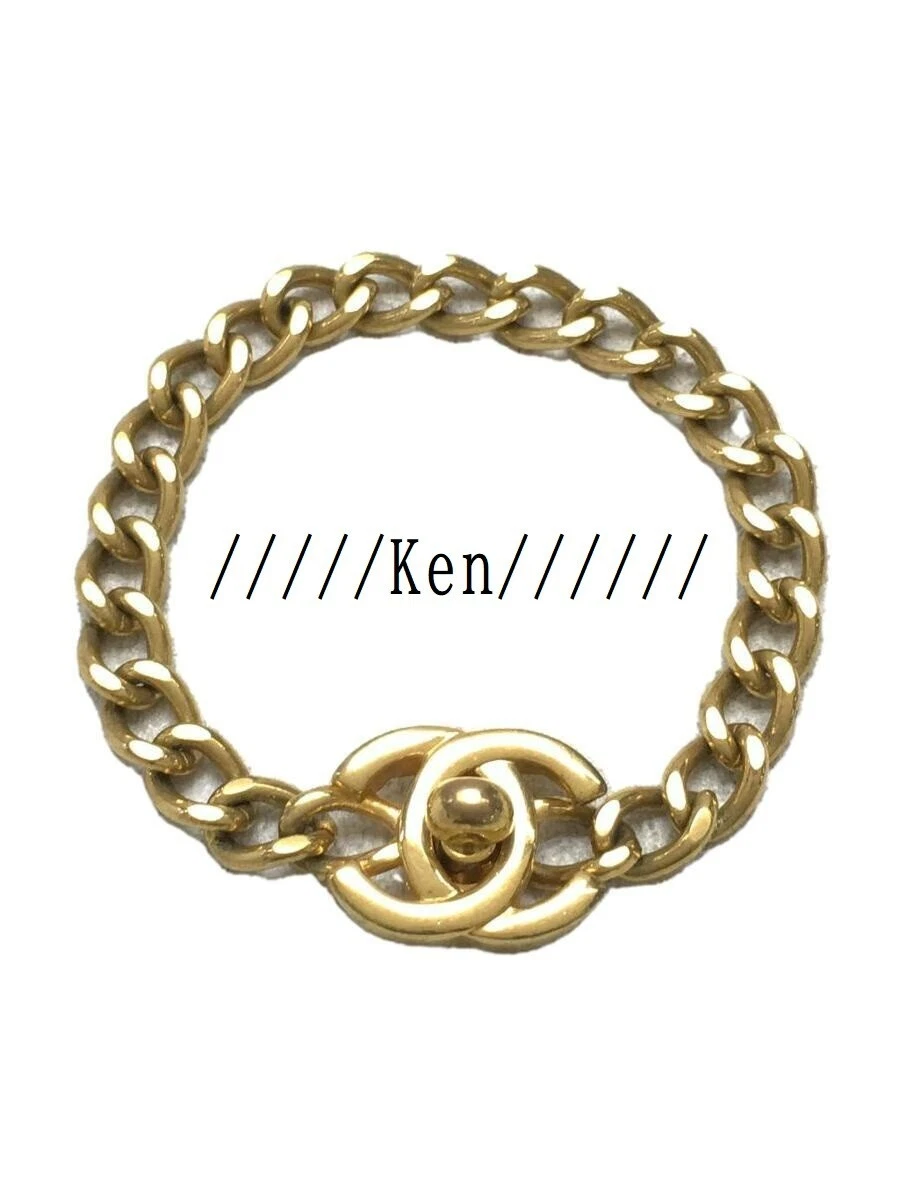 CHANEL Bracelet Bangle AUTH Coco chain Vintage Rare Gold turn lock 15.5cm  F/S CC