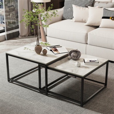 2er Set Satztische Beistelltisch Sofatisch Kaffee Couchtisch mit Stahlrahmen DE