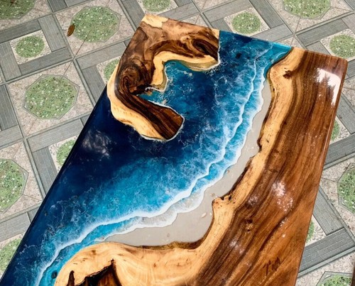 Luxury Ocean Dining Epoxy Table, Resin Walnut Custom Made, Resin Office Table - Picture 3 of 7
