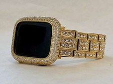 Mens Gold Apple Watch Band Women Crystal or Apple Watch Cover Lab Diamond Bling