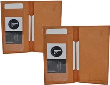 Genuine Leather Cowhide Checkbook Cover Holder Plain Mens Womens Set of 2, Tan