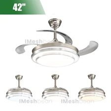 42" LED Chandelier Invisible Dimmable Ceiling Fan Light Ceiling Lamp w/Remote