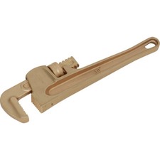 Image of 250mm Non-Sparking Adjustable Pipe Wrench - 45mm Jaw Capacity - Beryllium Copper
