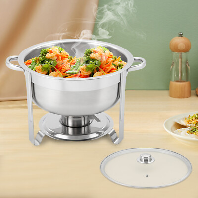 8.5L Chafing Dish Buffet Set Round Chafers BBQ Party Stainless Steel W/Glass Lid