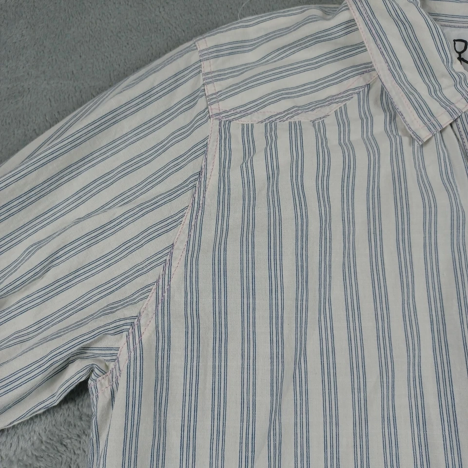 Top Johnny Was Pete Greta Mujer Pequeño Azul Rayas Perla Algodón a Presión Western Foto 2 de 4