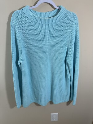 #ad Talbots Sweater 100% cotton crewneck substantial knit Aqua size XL $30.00