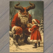 POSTCARD Krampus Santa Strange Child Christmas Winter Unusual Fun Vintage Vibe
