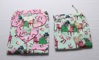Printfresh Women's Mah Jongg Menagerie Long PJ Set BE5 Pale Jade Medium NWT
