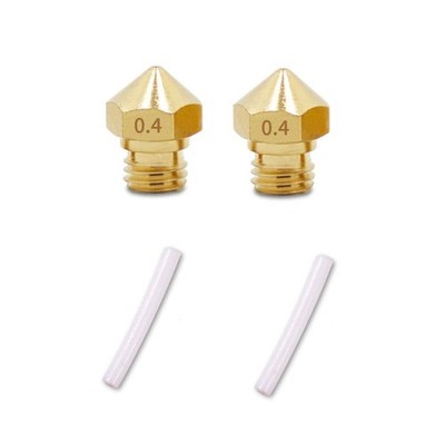 2 pcs MK10 M7 Extruder Nozzle 0.4mm and 2pcs PTFE Tube kit, for White, yellow 