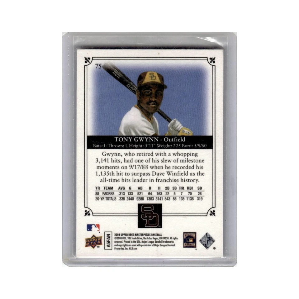 Tony Gwynn 2008 Upper Deck Masterpieces #75 San Diego Padres Baseball Card NM - Image 2 of 3
