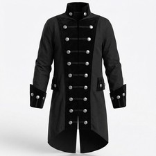 Men's Black Velvet Trim Steampunk Tailcoat Gothic Victorian Pirate Frock Coat