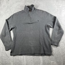 Polo Ralph Lauren Sweater Mens Medium Gray Quarter Zip Mock Neck Pullover Preppy
