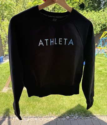 Athleta Girl Black Crew Neck Pullover Sweatshirt Logo Long Sleeve Size L/12