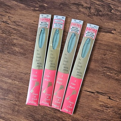 J. & P. Coats Vintage 1950s Lot 4 16'' & 20'' Aqua Teal Neck Opening Metal Zippers