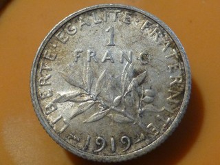 1 FRANC SEMEUSE (ARGENT) 1919 RECHERCHEE & BELLE QUALITE TTB !