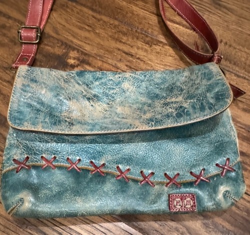 Bed Stu Cleo dark teal with red crossbody bag purse Leather Nice!