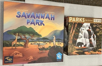Lot of 2 Board Games   Savannah Park (Deep Print) + Parks (Keymaster)   Open Box